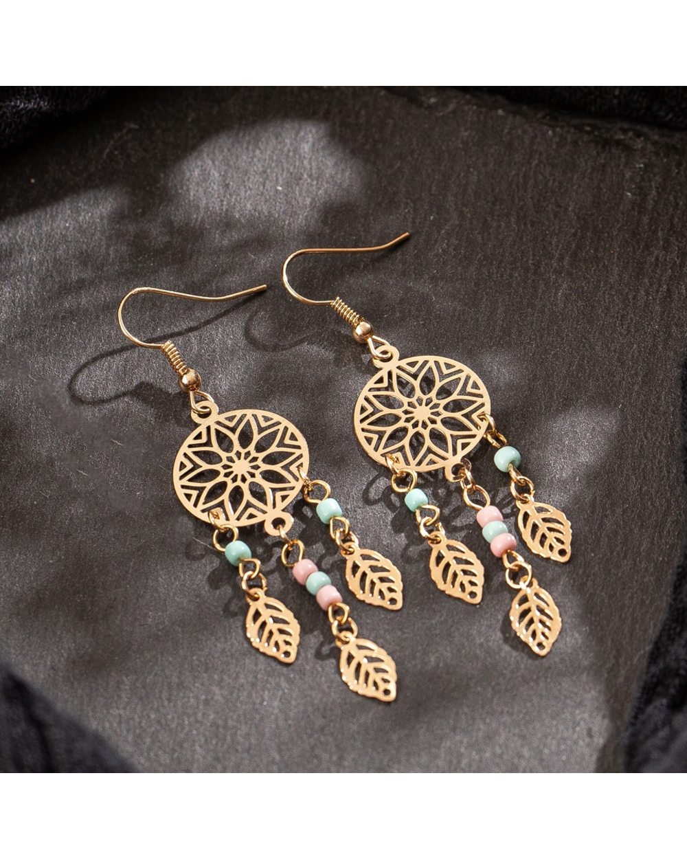 Vintage Ethnic Golden Leaf Dangle Drop Earrings Hanging for Women Female Fashion Jewelry front-3