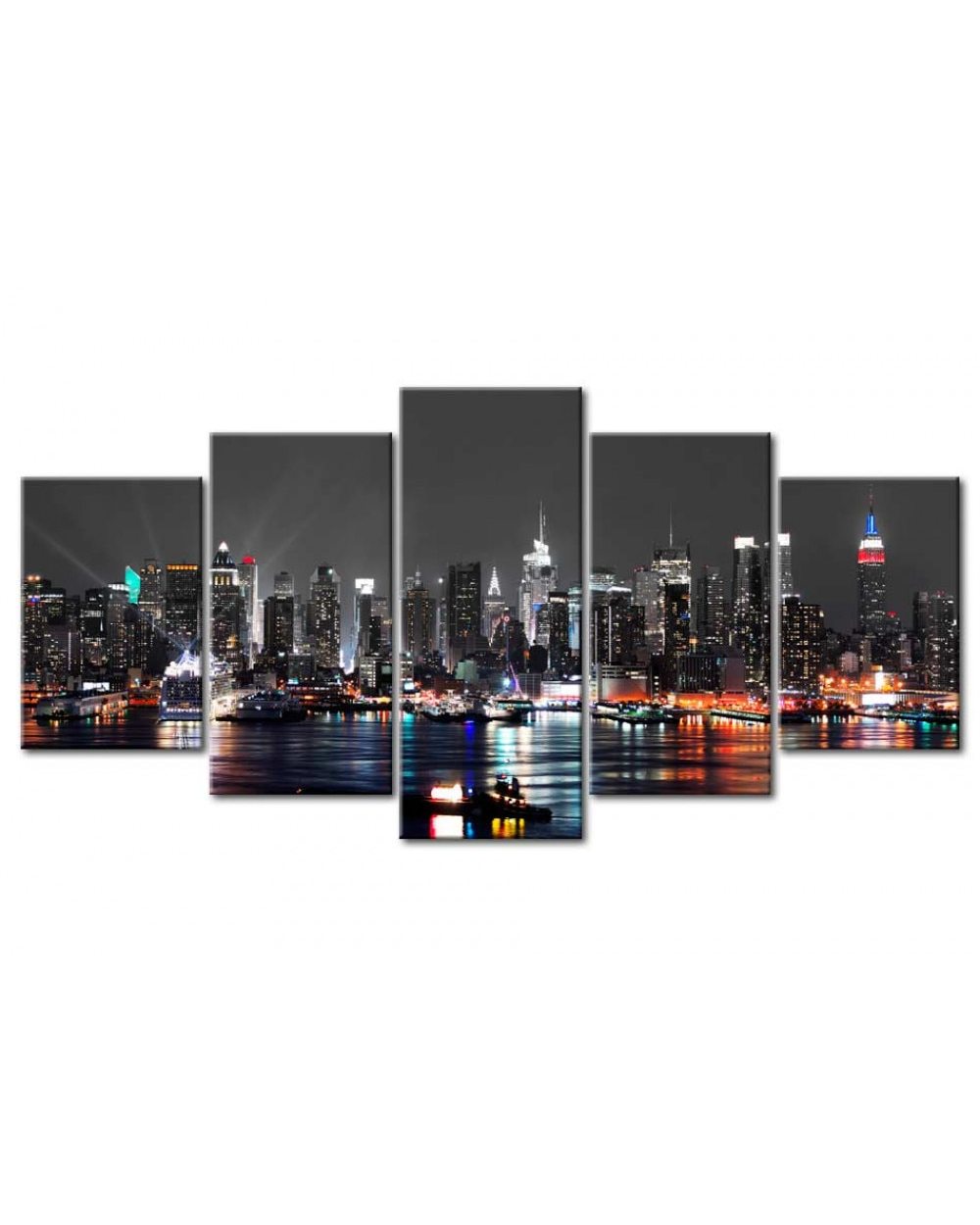 Big City Night View Picture Print Scenery 5 Panel Canvas Art Wall Decor front-1
