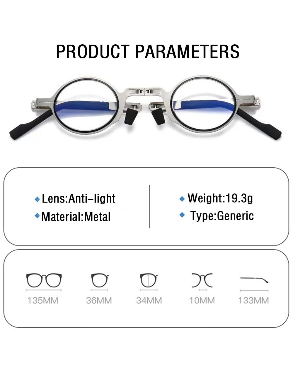 Portable Folding Reading Glasses For Men Metal Round Square Anti Blue Light Eyeglasses Men Presbyopia Gafas With Diopte front-4