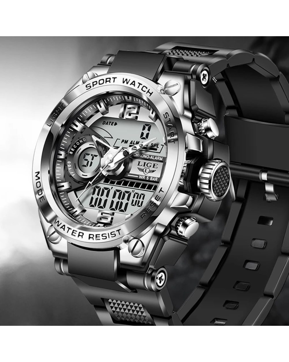 LIGE Sport Men Quartz Digital Watch Creative Diving Watches Men Waterproof Alarm Watch Dual Display Clock front-2