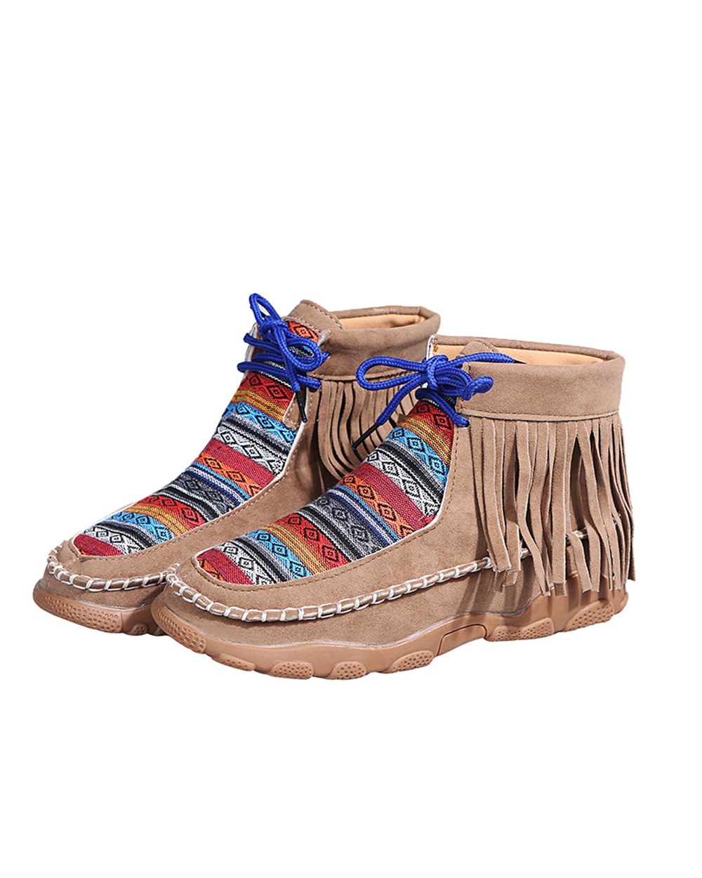 Retro Low Heels Shoes Women Native Style Leather Retro Suede Flat Lace-UP Tassel Short Booties front-5