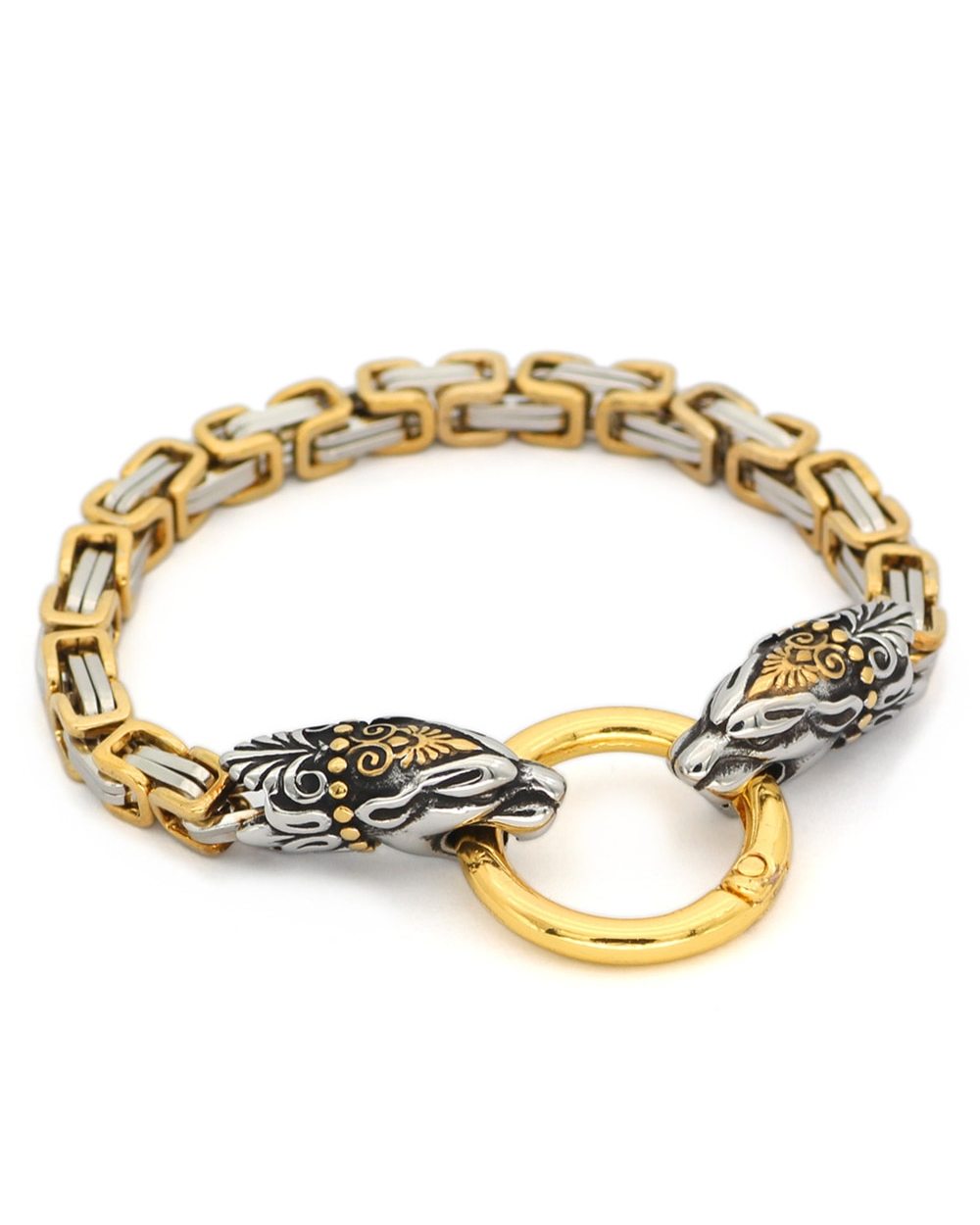 Viking Dragon Head Bracelets Men Gold Stainless Steel King Chain Jewelry Gift front-4