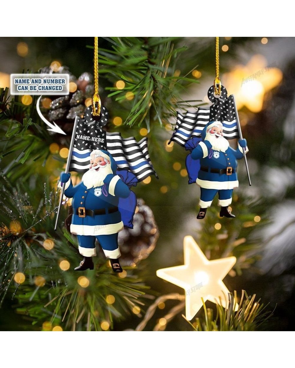 Name Customization Police Christmas Ornament police Santa ornament front-1
