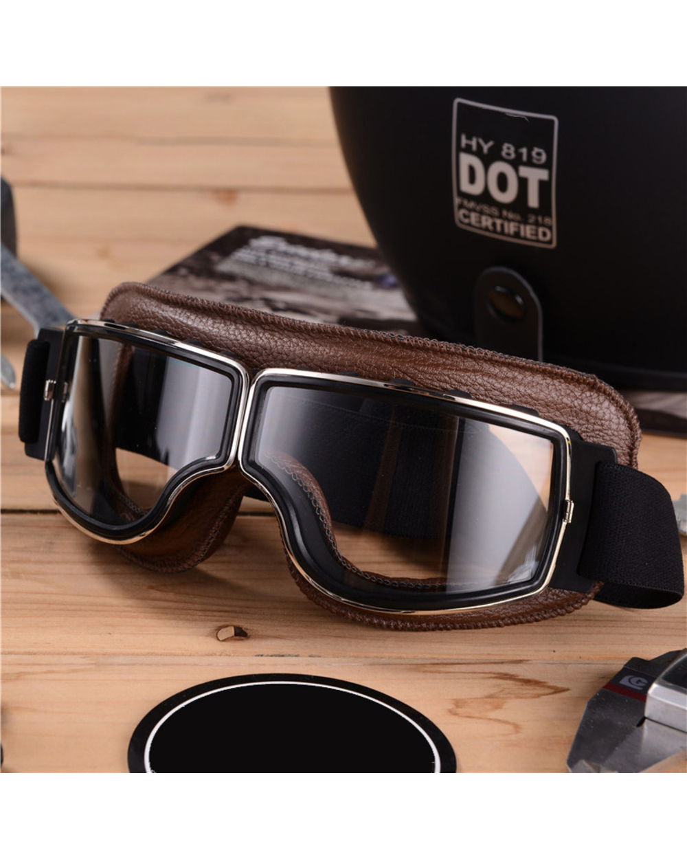 Motorcycle Vintage Retro Sunglasses Leather Goggles Glasses For Helmet With Face Shield Motocross Part Poc Motor Cycle front-0