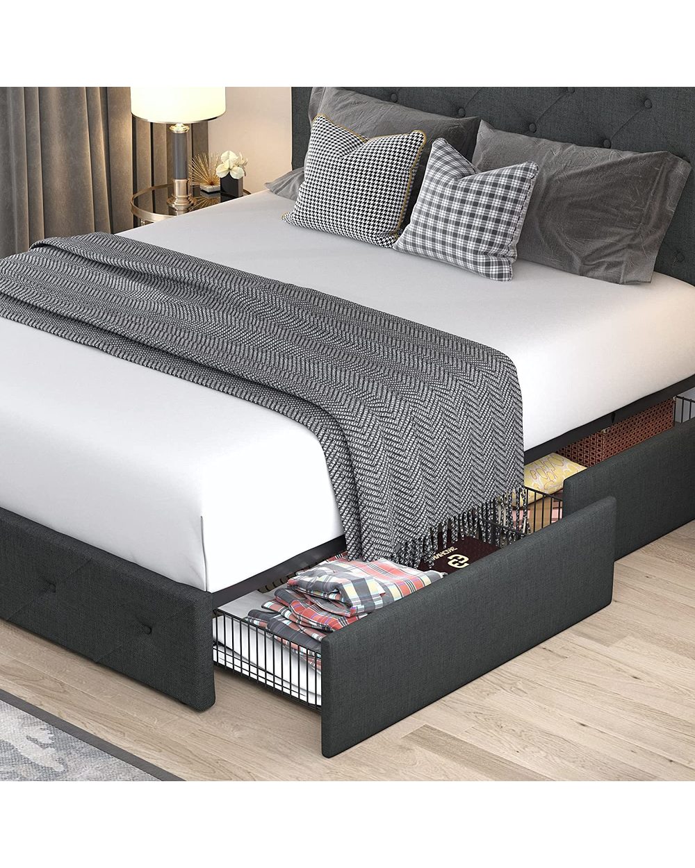 Queen Platform Bed Frame with 4 Storage Drawers front-3