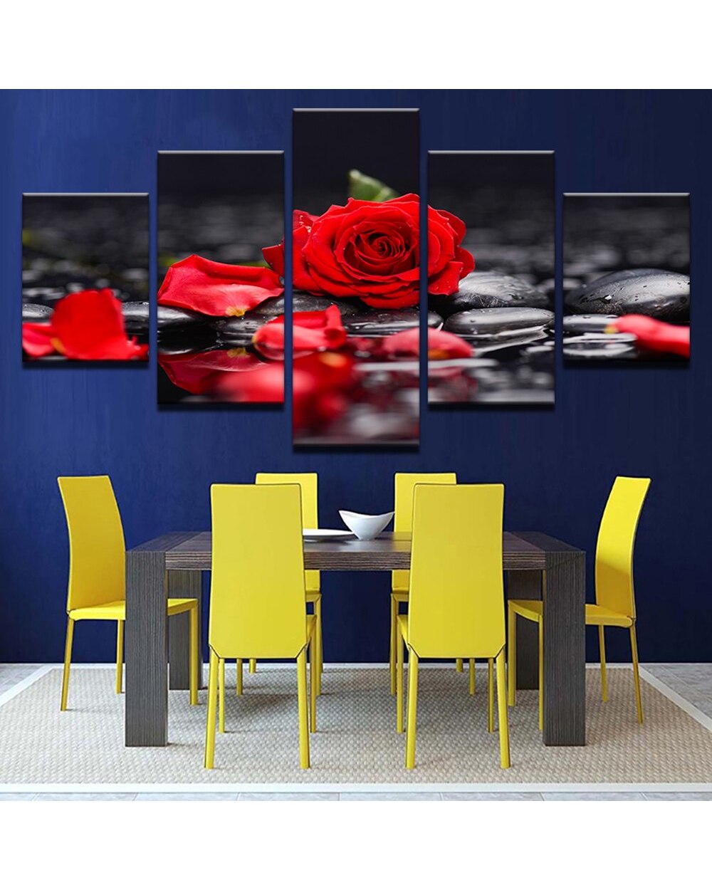 Red Rose Flowers Petal Picture Print Abstract 5 Panel Canvas Art Wall Decor front-1
