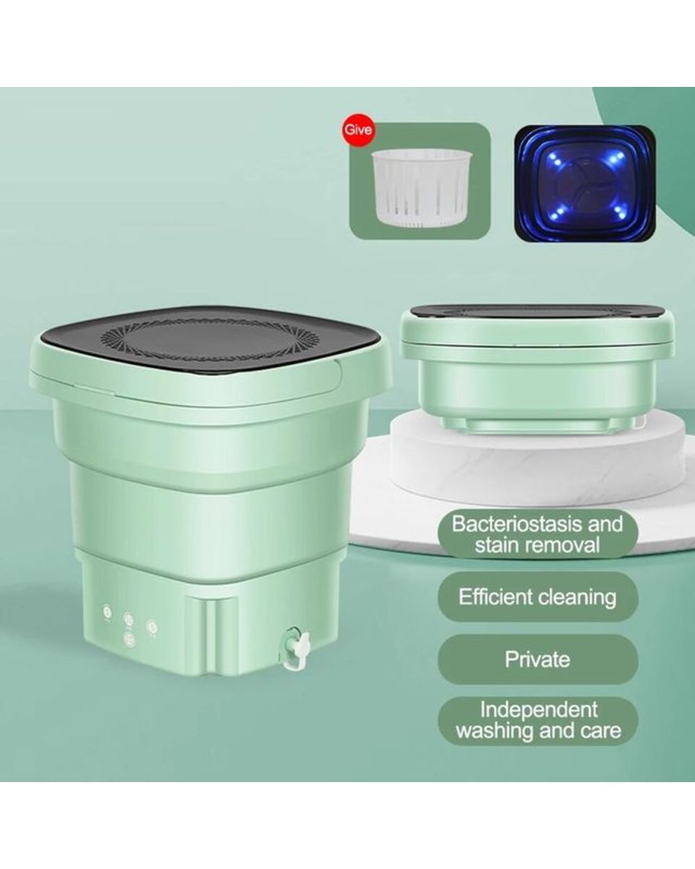 Portable Folding Washing Machine With Dryer Bucket For Clothes Socks Underwear Cleaning Washer Mini Small Travel Washin front-0