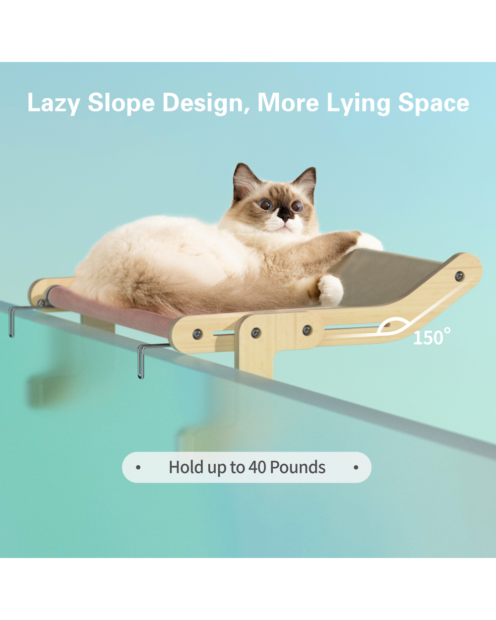 Mewoofun Sturdy Cat Window Perch Wooden Assembly Hanging Bed Cotton Canvas Easy Washable Multi-Ply Plywood Hammock front-5