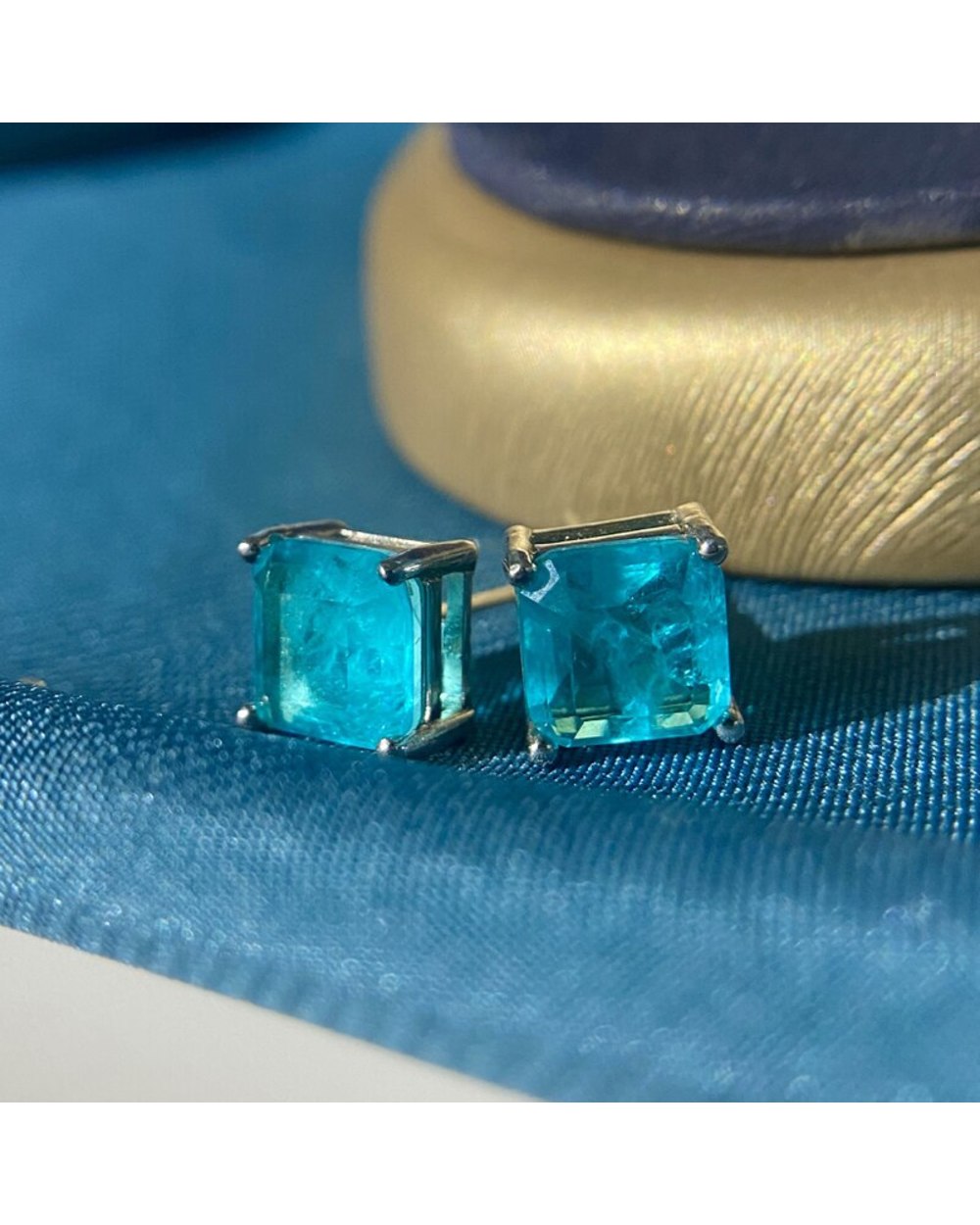 100% 925 Sterling Silver Paraiba Tourmaline Gemstone Birthstone Ear Studs Earrings front-2