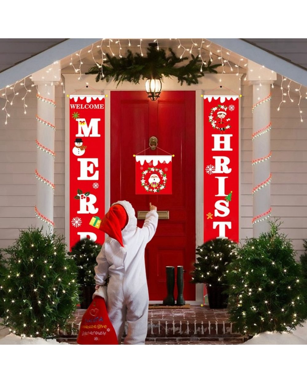 Christmas Hanging Flag Merry Christmas Outdoor Ornaments Christmas Decorations Home Santa Claus Door Banner Noel 2022 front-3