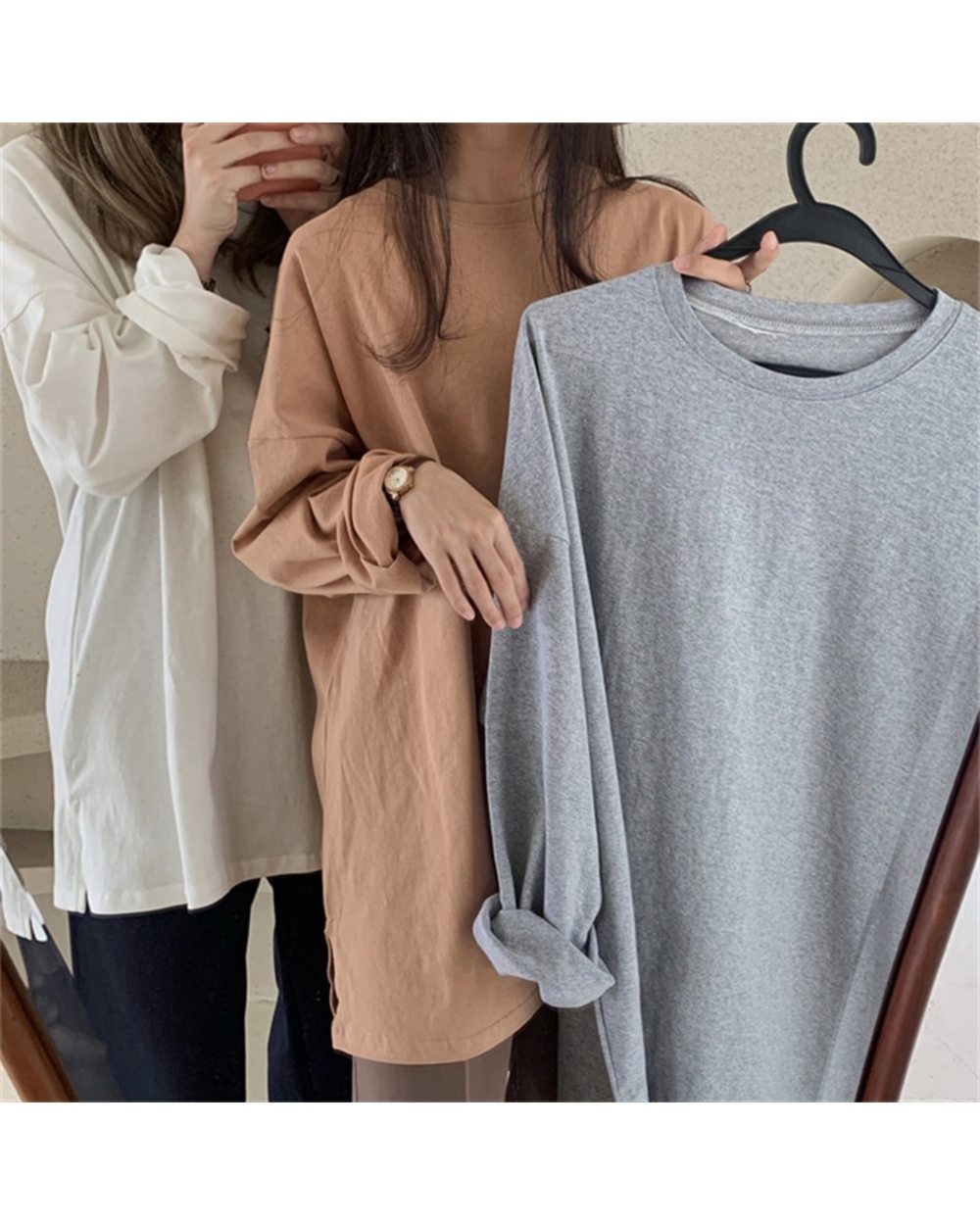 Autumn Trend T-Shirts Oversized Solid Bottoming Long Sleeve Wild Korean Minimalist Style Tops front-1