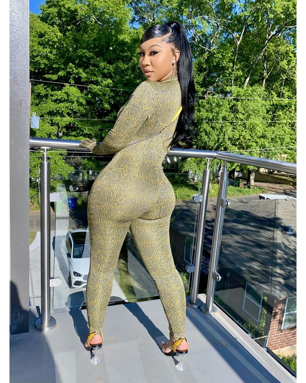 ANJAMANOR Fashion Print Gloves Long Sleeve Bodycon Jumpsuit Women 2020 Winter Night Out Club Outfits Sports Romper D25-D front-5