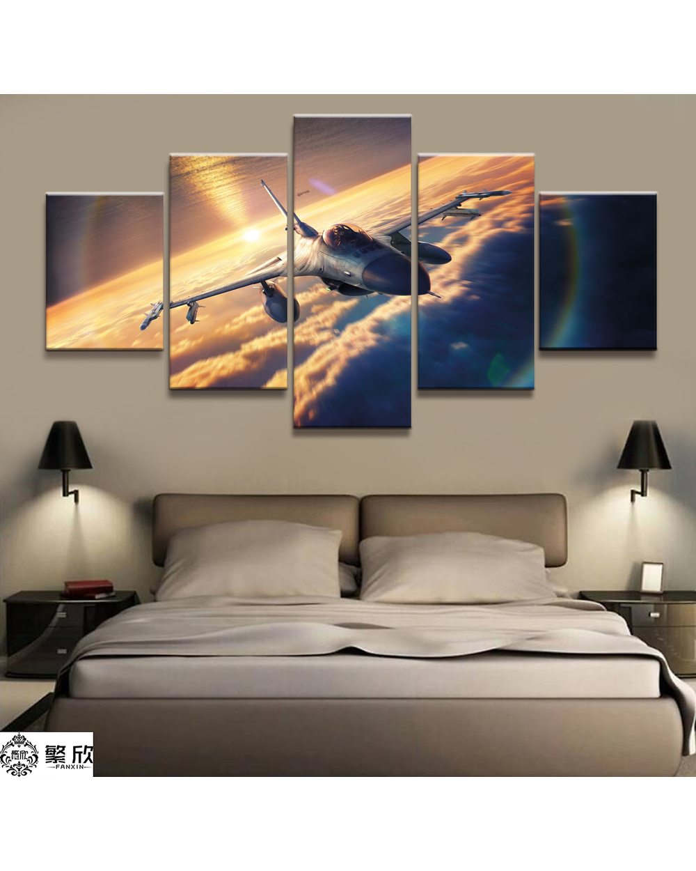Fighter Military Weapons Picture Print Space 5 Panel Canvas Art Wall Decor front-0