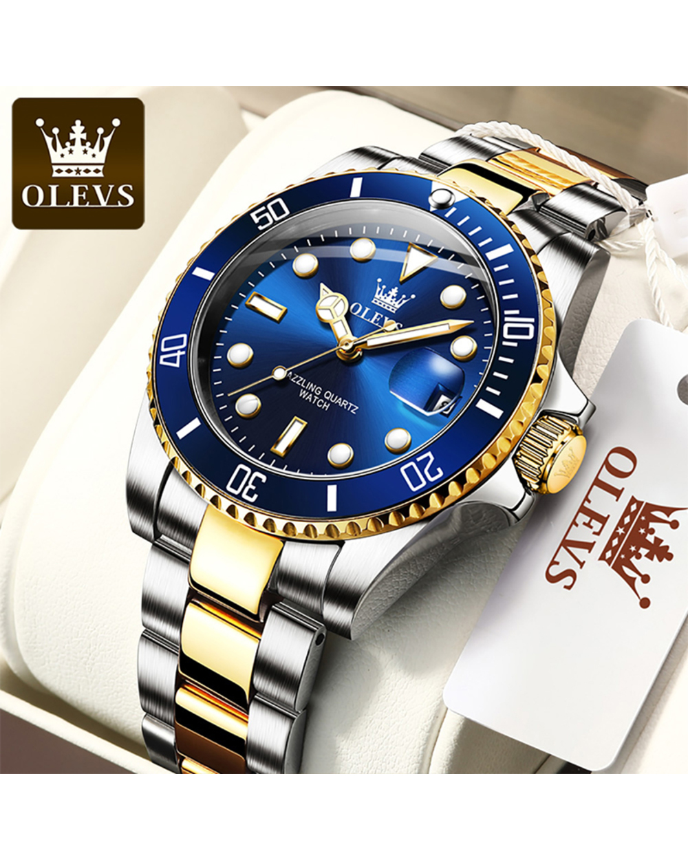 OLEVS Men Luminous Waterproof Watch Trend Calendar Display Stainless Steel front-0
