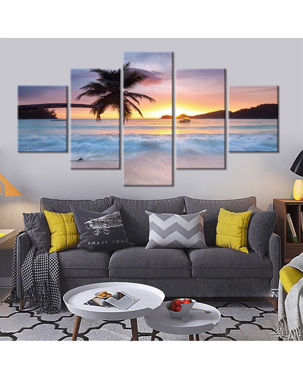 Modular Beach Sea View Landscape Picture Nature 5 Panel Canvas Art Wall Decor front-1