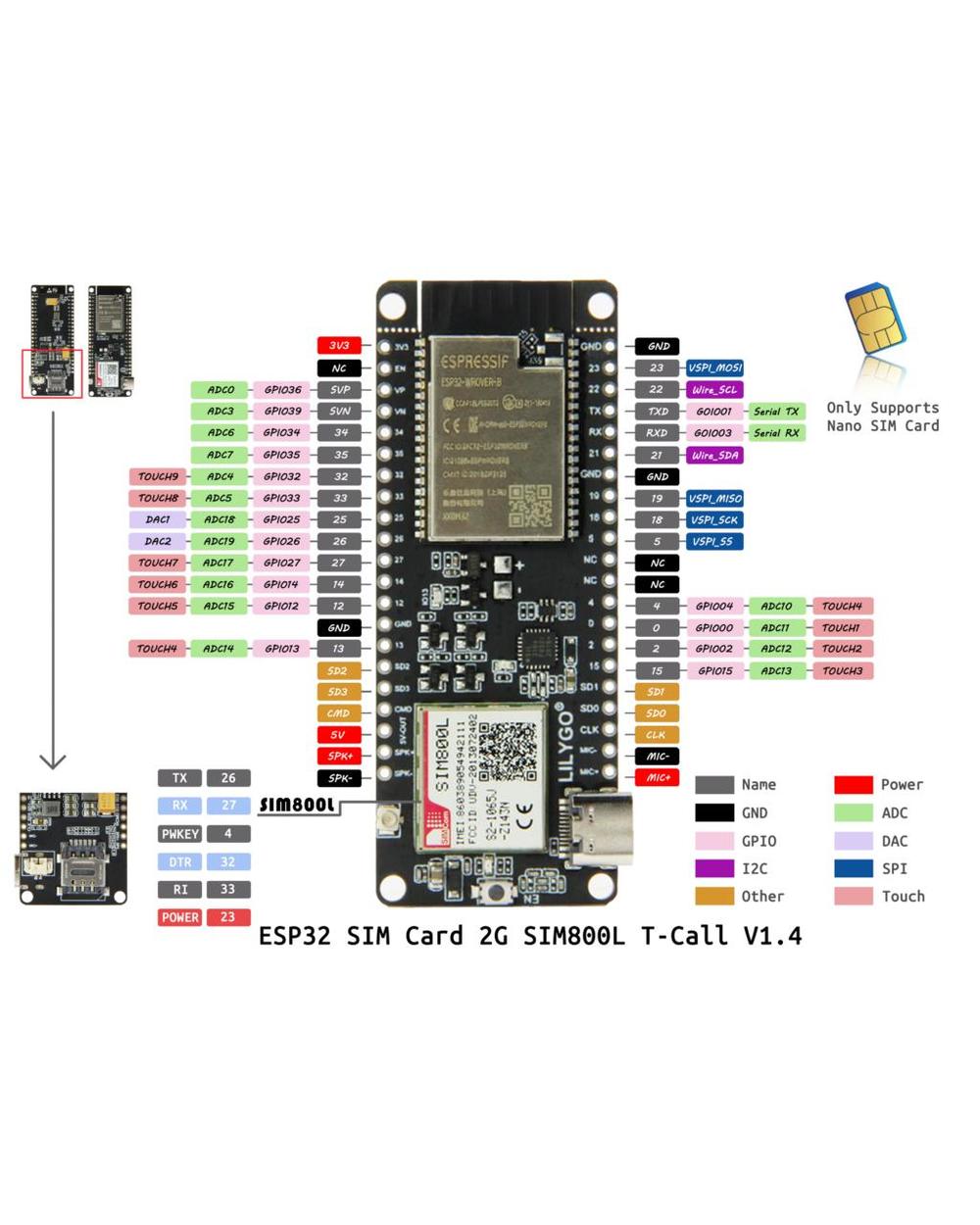 Lilygo Ttgo T-Call V1.4 / V1.5 Esp32 Wireless Module Sim Antenna Sim Card Sim800l Module front-5