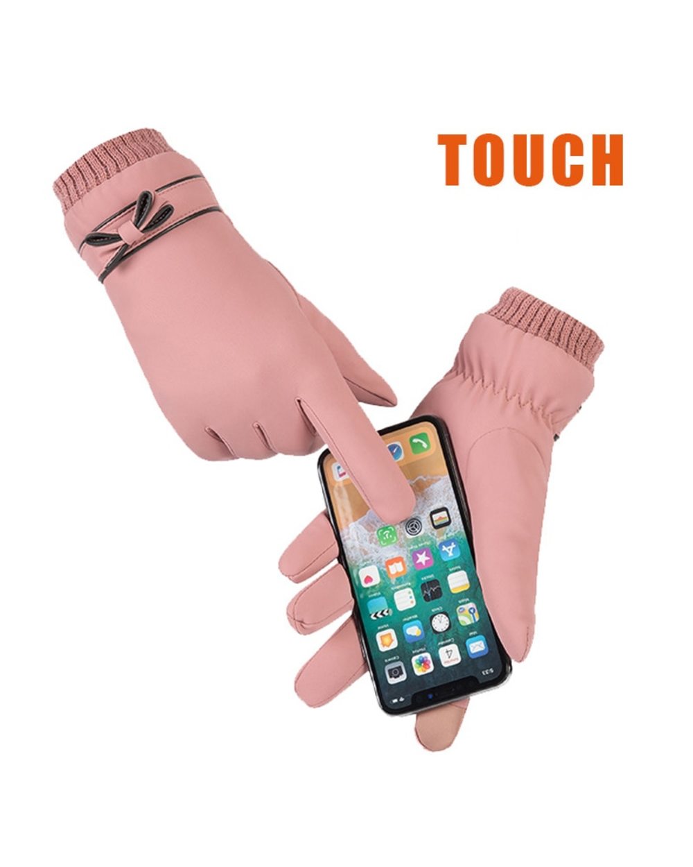 Fashion Winter Women Gloves Windproof Internal Plush Warm Lady Mittens Touch Screen Skin-Friendly Soft Pu Leather Femal front-2