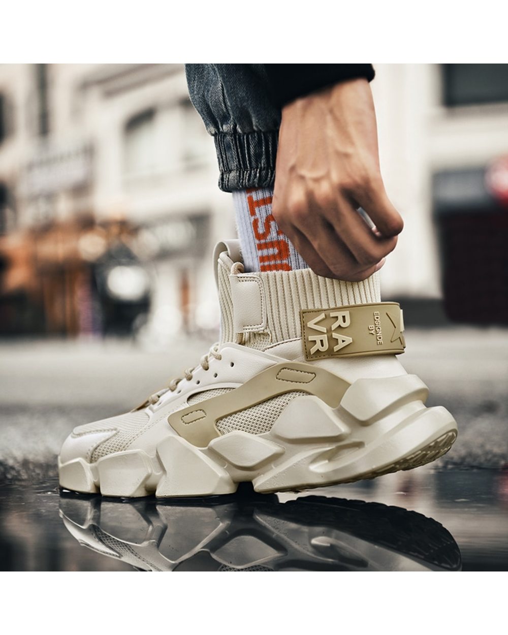 2022 Autumn New High-top Beige Men Sneakers Chunky Men Shoes Heighten Fashion front-2