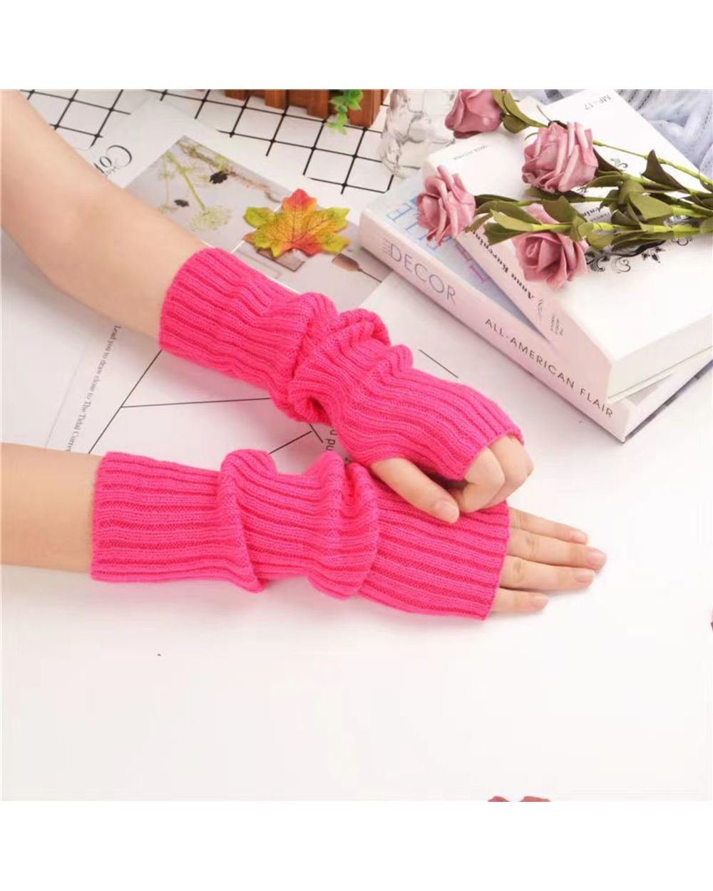 Y2k Lolita Fingerless Gloves Arm Warmers Gothic Women Knitted Kawaii White Hand Work Gloves Anime Cosplay Ankle Wrist S front-5