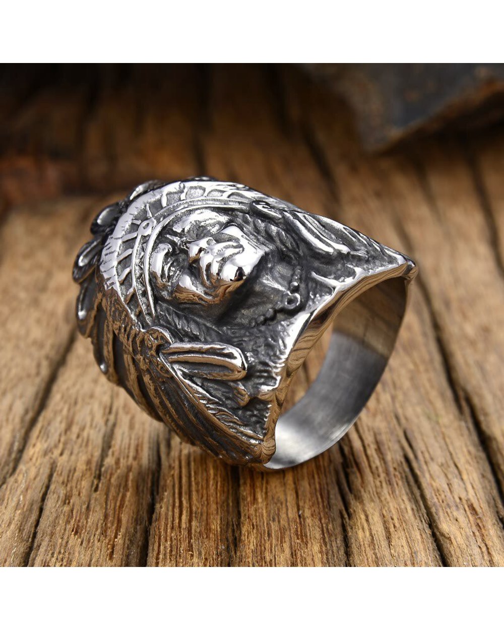 Detailed Indian Chief Ring Men's front-2