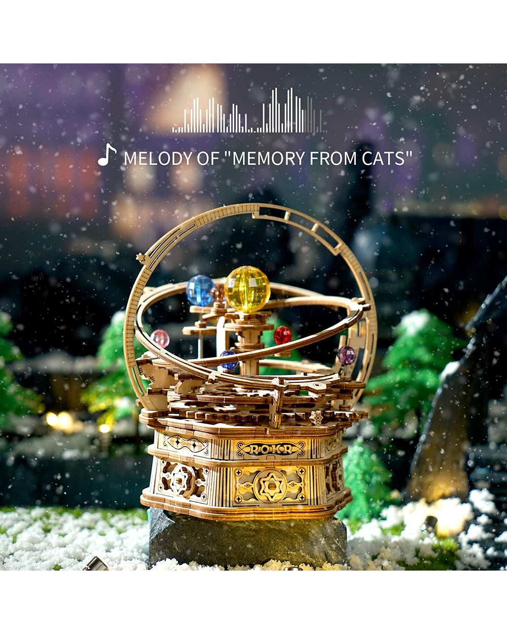 Robotime Rokr 84pcs Rotatable DIY 3D Starry Night Wooden Model Building Kit Music Box Toy Gift for Children Adult front-1