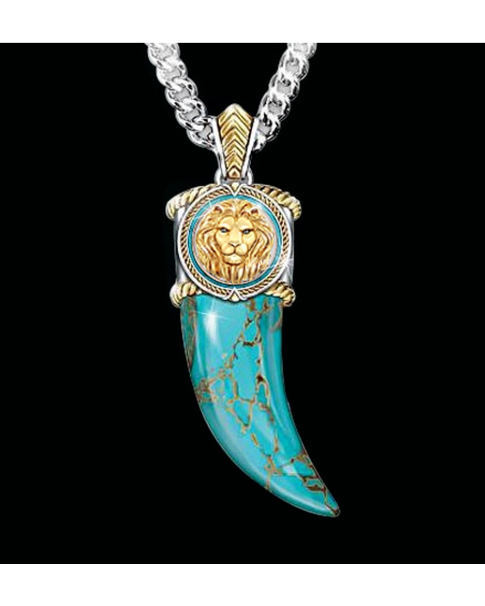 Turquoise Heart Lion Necklace Buffalo Horn Celtic front-2