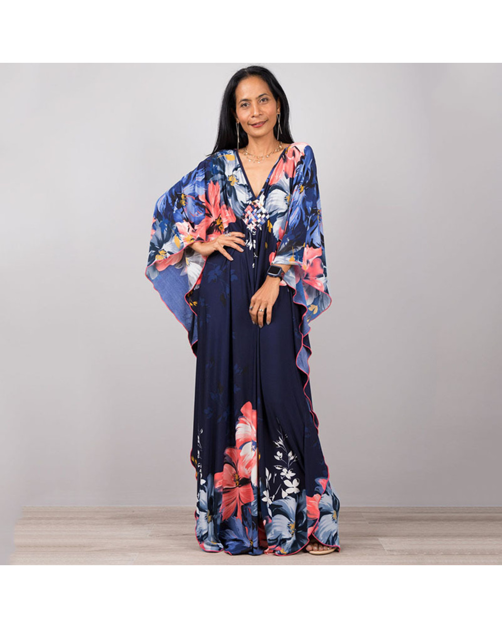 Teelynn Floral Print Beach Blouse Women Casual Long Sleeve Boho Beach Robe Cotton Rayon Kimono Bikini Cover Up Dresses front-5