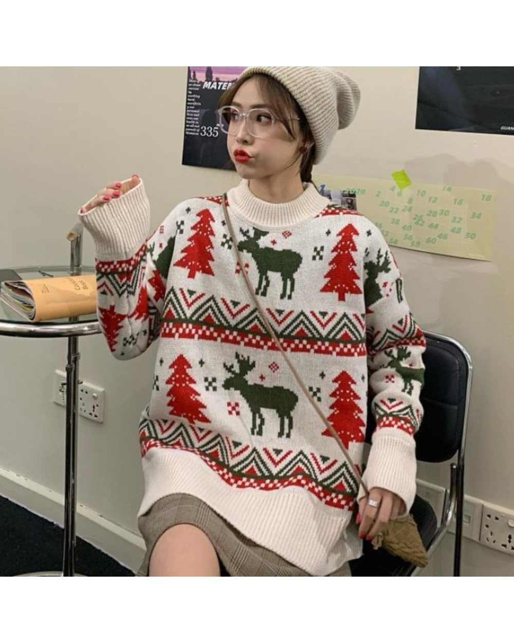 Autumn and Winter New Korean Women's Loose Couple Christmas Tree Deer Thick Jacquard Sweater front-3