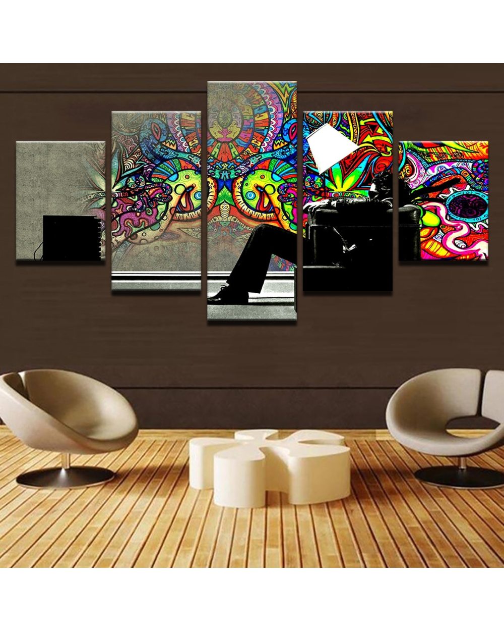 Psychedelic Graffiti Trippy Decoration Picture Print Abstract 5 Panel Canvas Art Wall Decor front-0