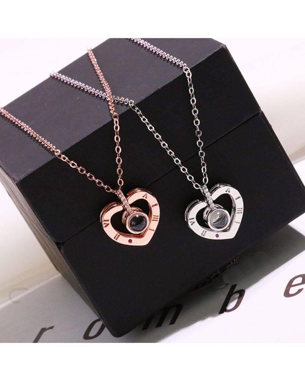 Rose Gold 100 languages I love you Projection Pendant Necklace Romantic Love Memory Wedding Necklace for Women front-2