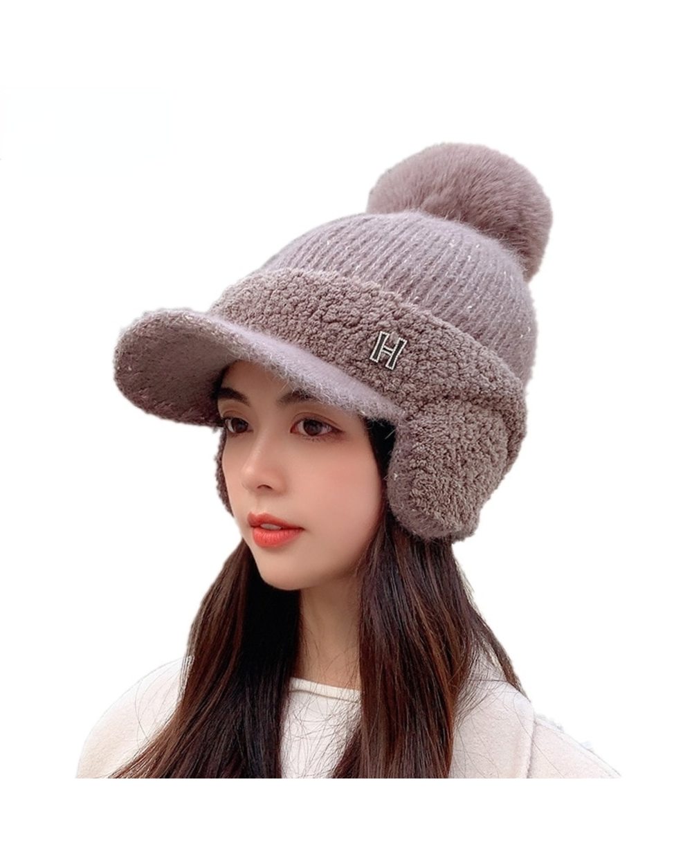 Ladies Thickened And Velvet Duck Tongue Knitted Wool Hat Winter Hats Baseball Autumn And Winter Ear Protection Capto Ke front-4