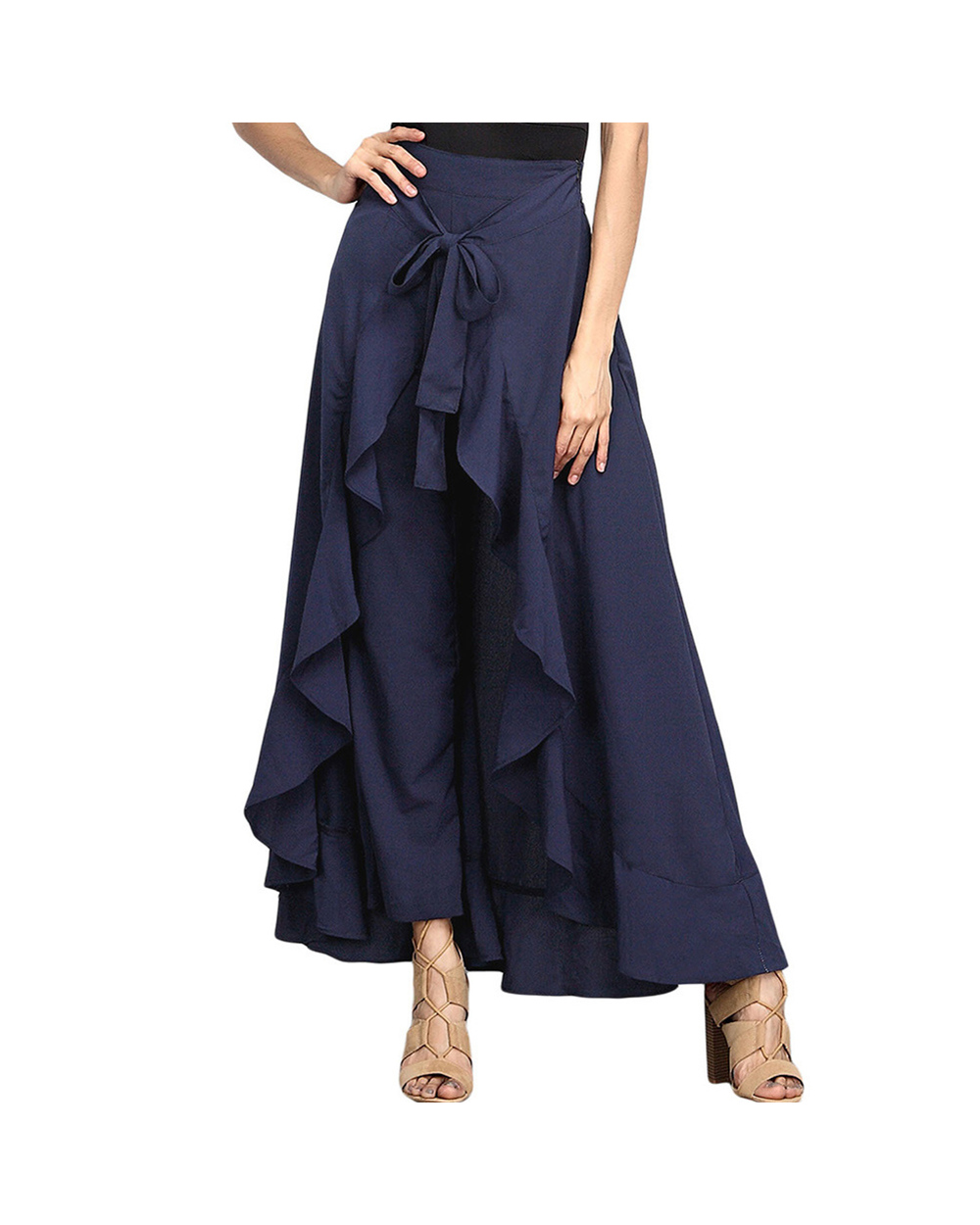 Women Palazzo Pants Causal Trouser Elegant High Waist Irregular Loose Pure Color Autumn Female Pant Skirt front-1