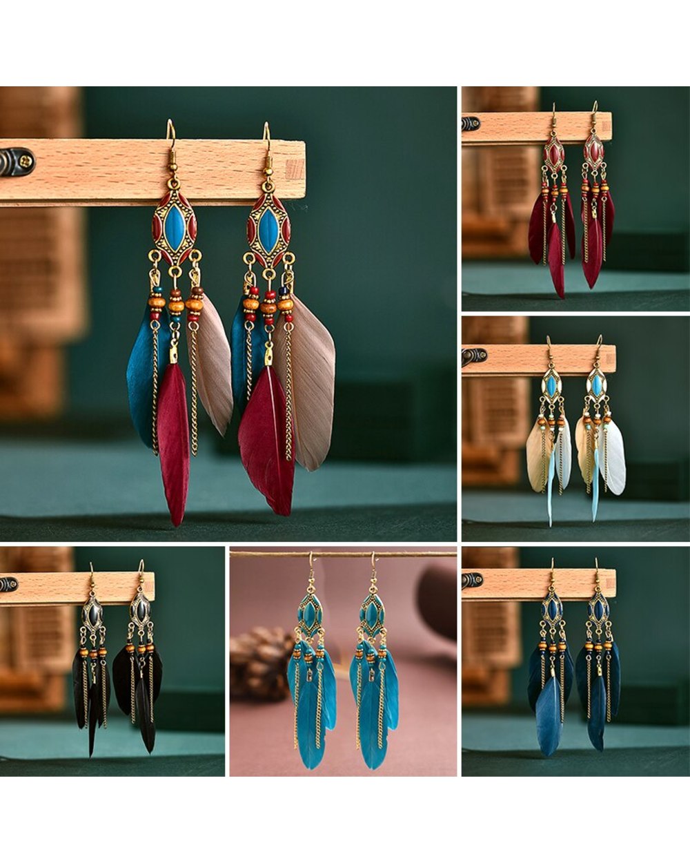 New Creative Retro Tassel Feather Earrings Women's Long Oil Dripping European And American Bohemian Jewelry front-0