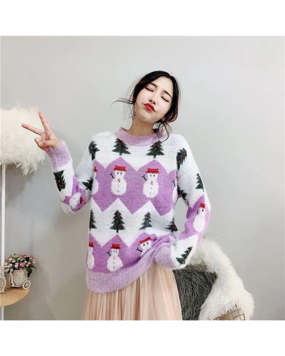 Fall Winter Christmas Western-Style Sweater Female Korean Version Loose Round Neck Hedging Sweet Sweater Student Trend front-4