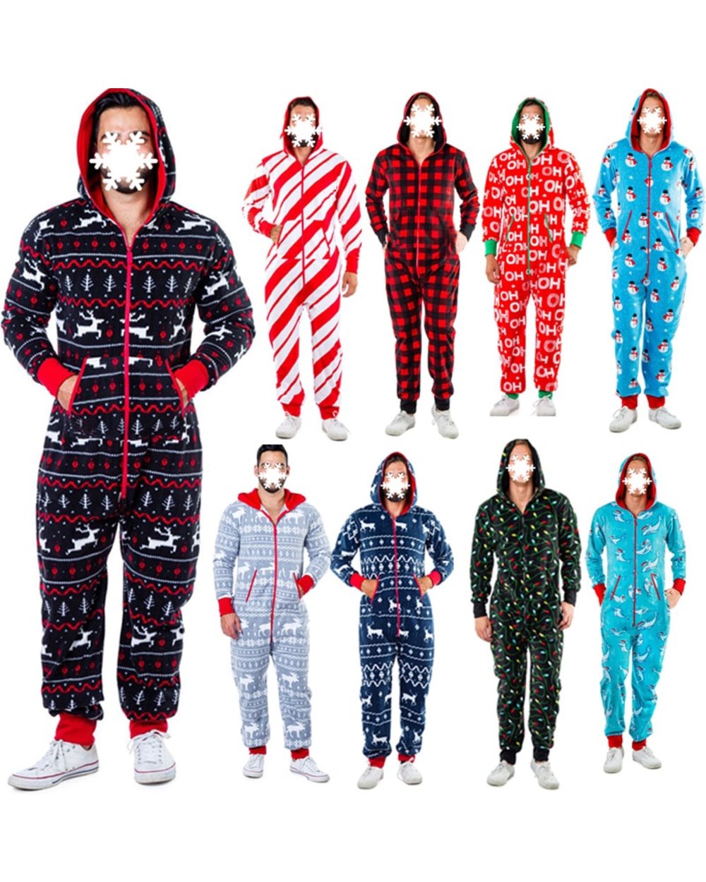 Mens Onesie With Hood Mens Winter Stitch Jumpsuit Pajamas Christmas Pijamas Fleece Onesies For Adults Men Sexy Sleepwear front-0