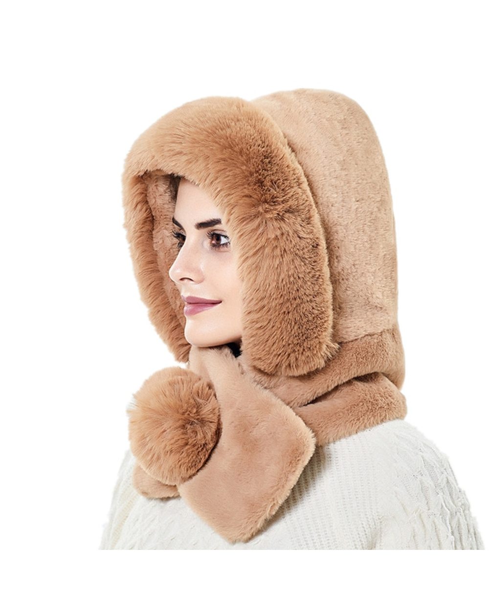Winter Warm Fur Hat With Earflaps Women Thicken Cap Hooded Lady Outdoor Windproof Soft Fluffy Beanies For Women Russian front-5