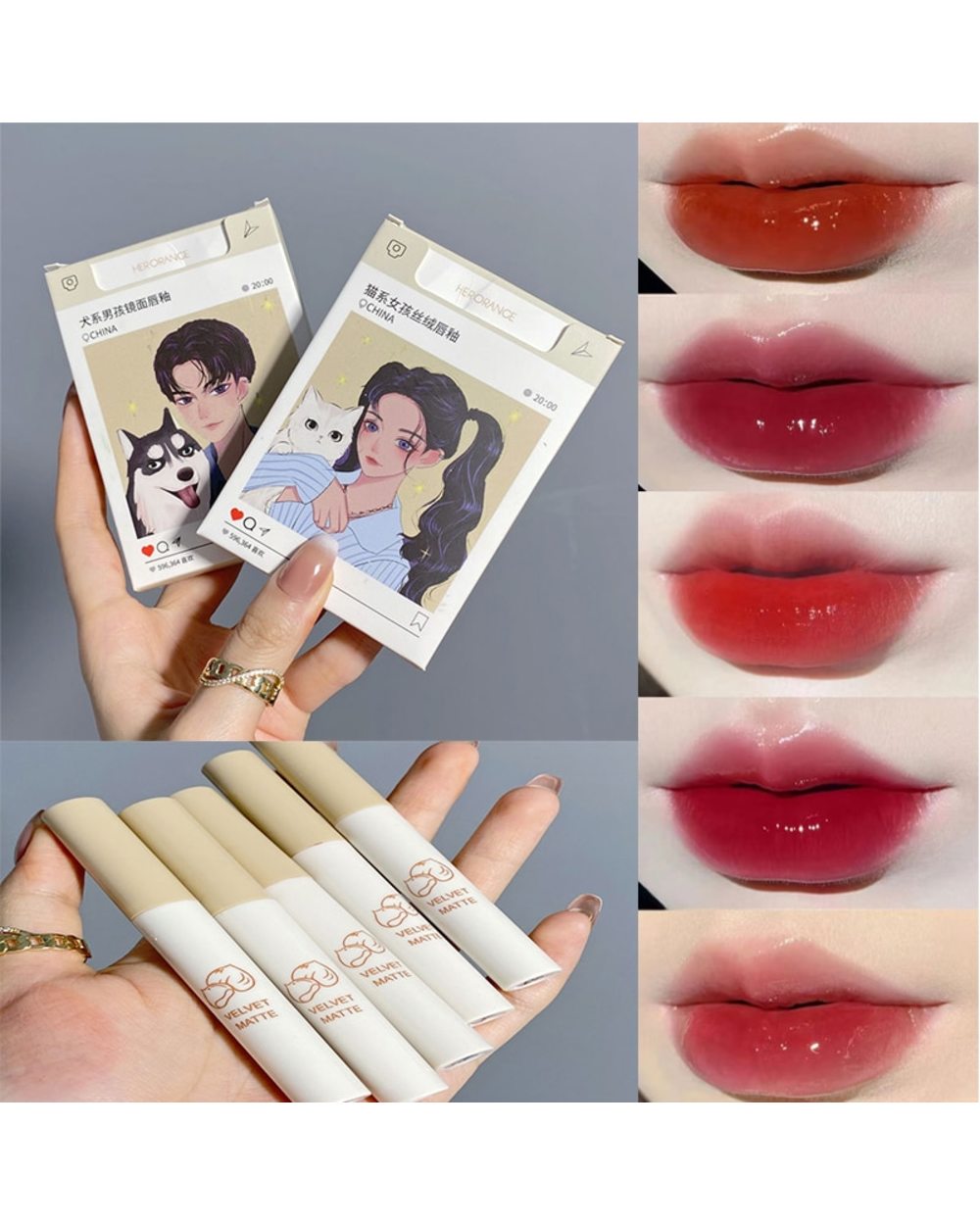 5Pcs Cigarette Lip Gloss Set Matte Red Tint For Lips Makeup Long Lasting Water Mirror Lip Glaze Waterproof Lipstick Kit front-0