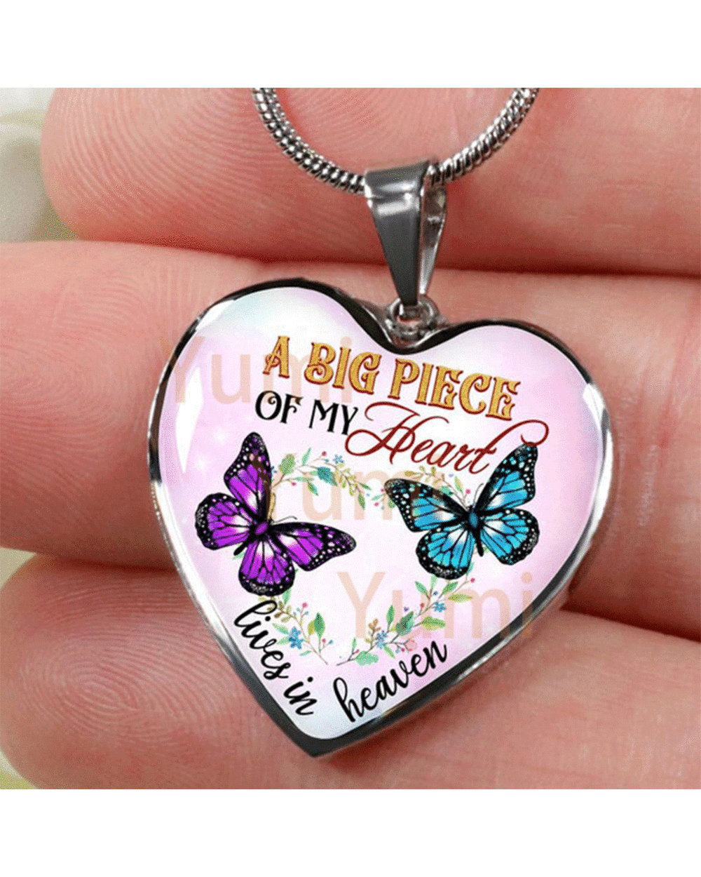 Butterfly Necklace A Piece of My Heart Lives In Heaven Lettering Necklace Heart front-0