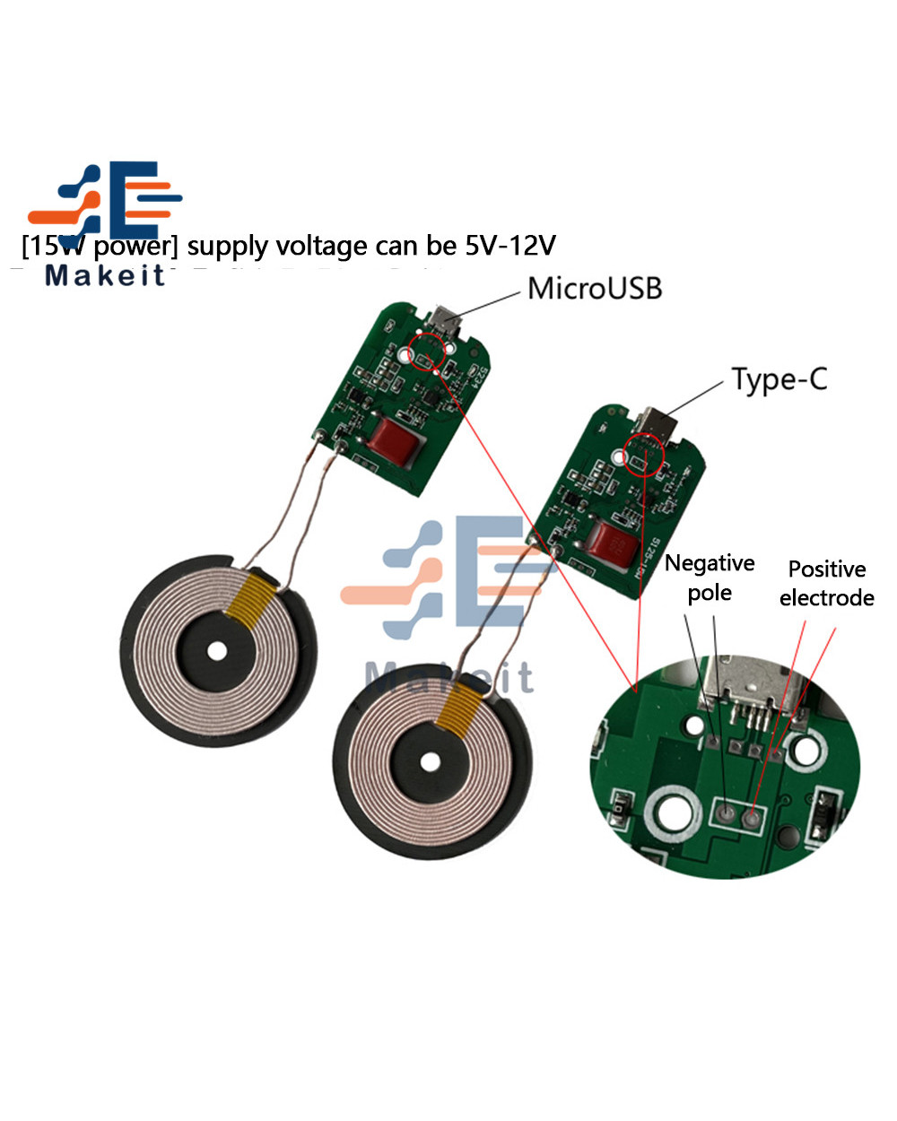 Dc5v 9V 12V 5W 10W 15W Type-C Micro-Usb Fast Charge Wireless Charger Transmitter Pcba Circuit Board Coil Receiver Charg front-2