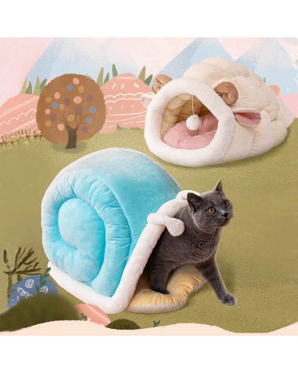Deep Sleep Cat Bed House Funny Snail Cats Mat Beds Warm Basket for Small Dogs Cat House Kennel Cat Supplies front-3
