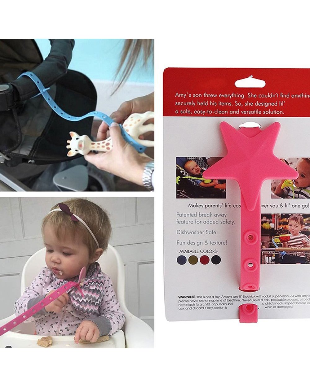 Non-toxic Baby Star Pacifier Chain Strap Silicone Stroller Hook Baby Stroller Toy Holder for Infant Toddler front-3