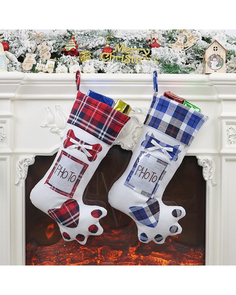 2022 New Hot Christmas Hanging Ornaments Santa Elk Fabric Gift Socks For Children Fireplace Tree Christmas Decoration front-4