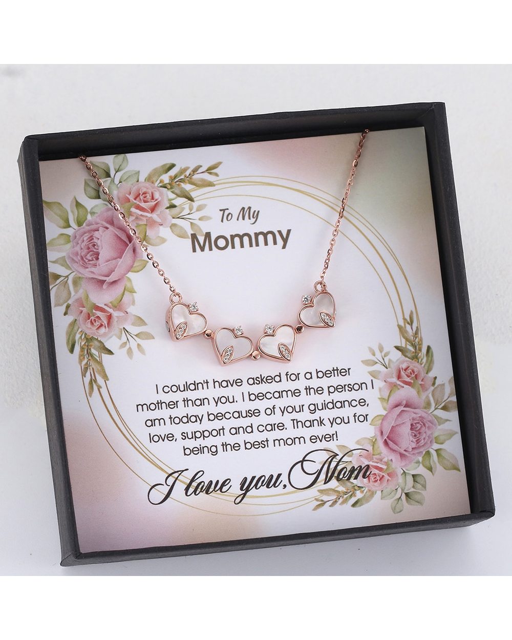 To My Mommy Necklace Gift for Mom Mother Of Pearl Clover Heart Necklace 925 Sterling Silver Jewelry for Woman front-0