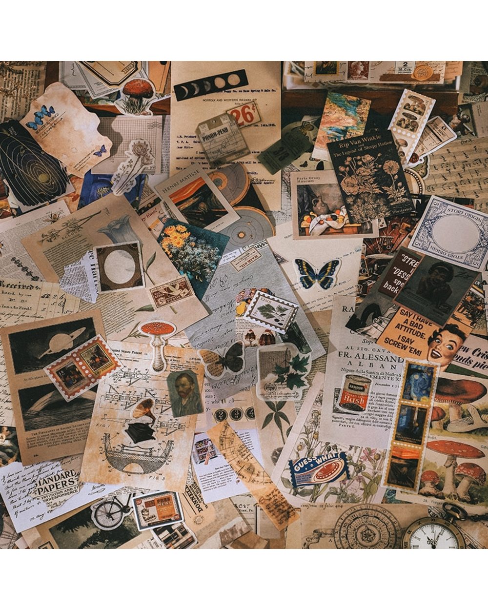 200 pcs/set Vintage Junk Journal paper Card Decorative Stationery Scrapbooking Diary Album Label Retro Material Stickers front-1
