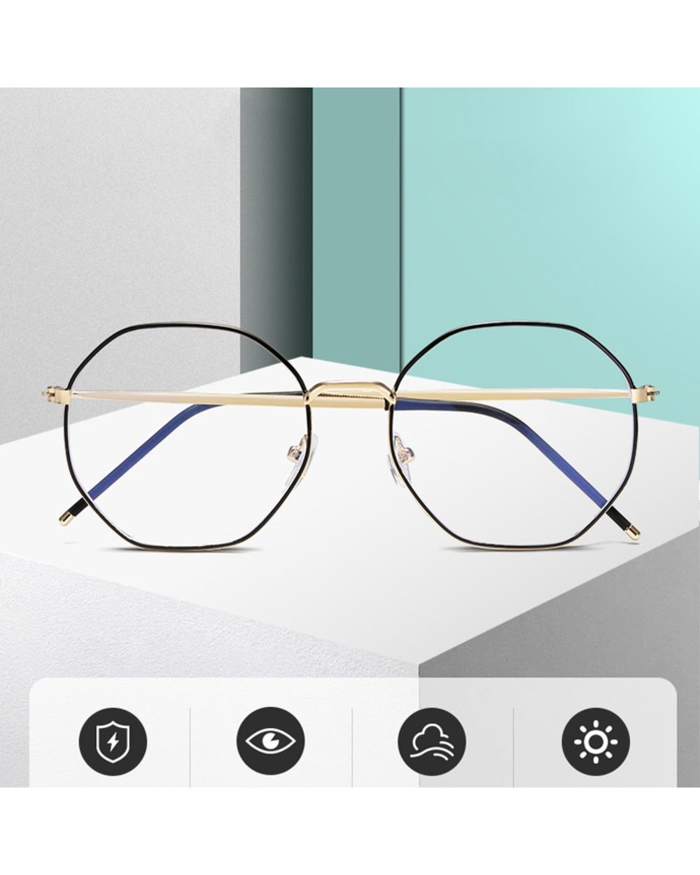 Elbru Anti-Blue Light Metal Eyeglasses Frame Women Men Clear Lens Glasses Fake Glasses Irregular Optical Glasses Frame front-4