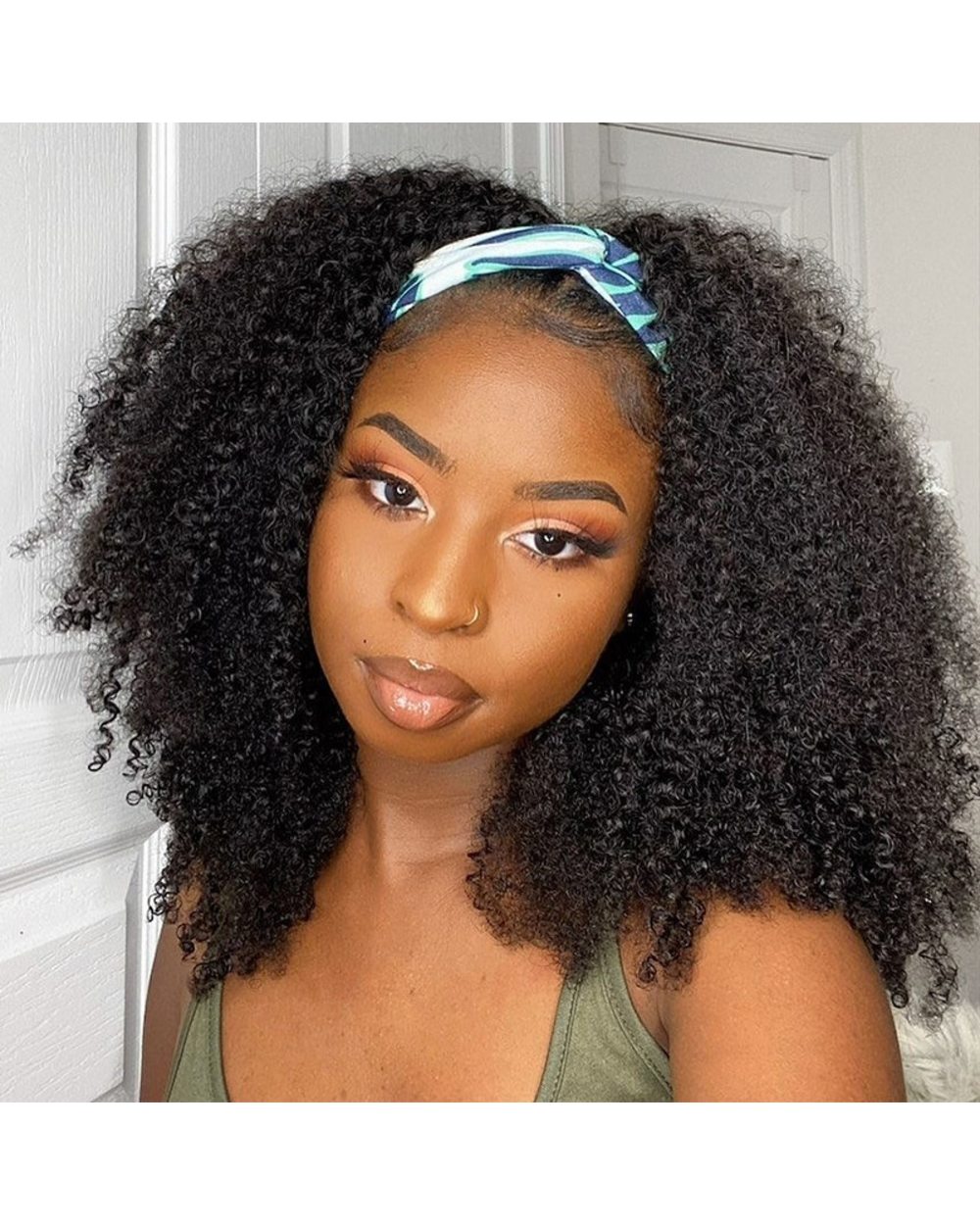 Afro Kinky Curly Silk Headband Wigs Human Hair for Black Women Brazilian Half Wigs for Black Women front-0