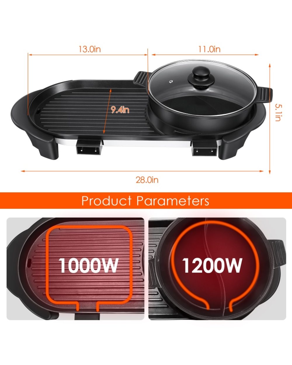 2 in1 Multifunction Electric Grill For Hot Pot Kitchen Cooker front-3