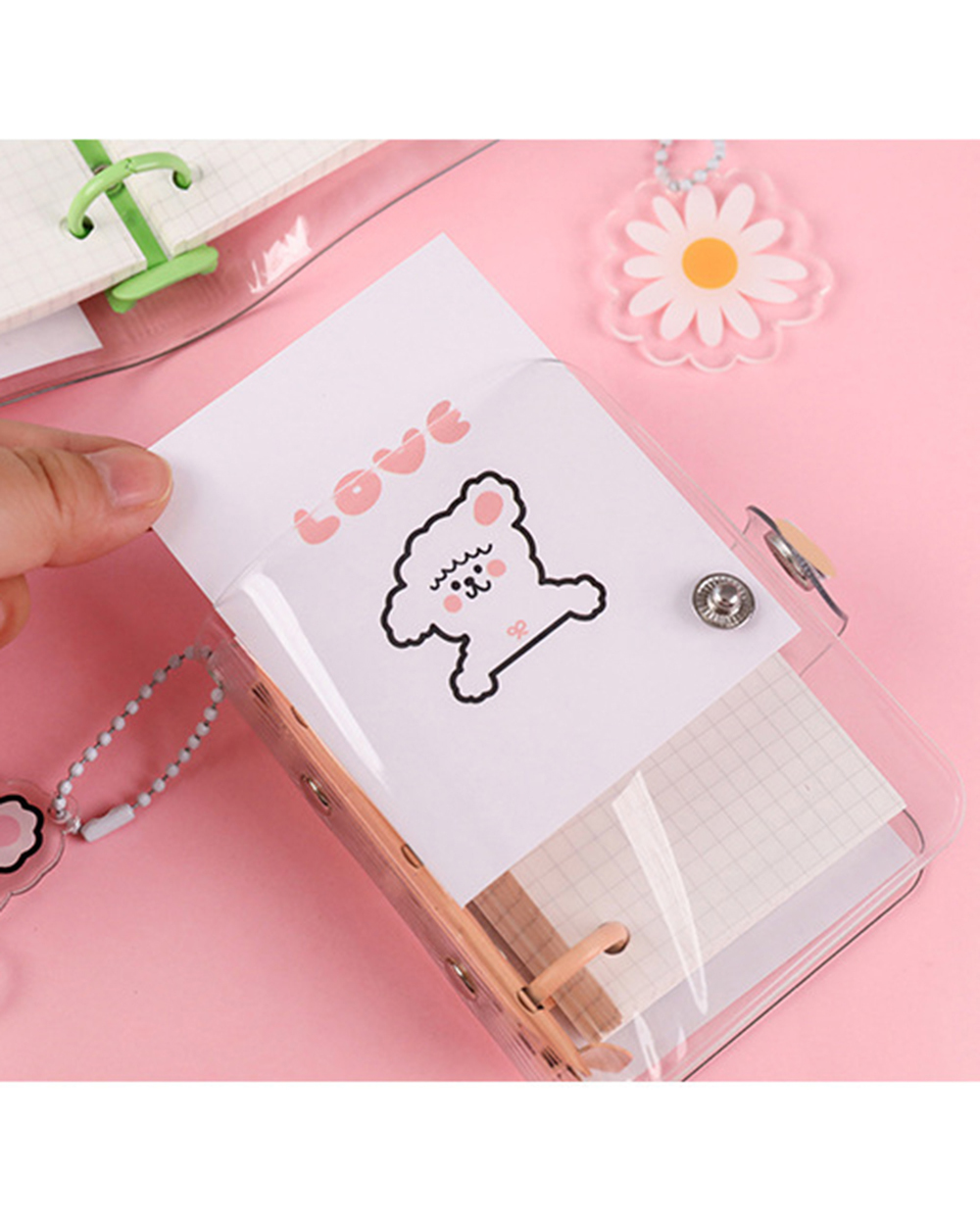 Transparent 3 Ring Mini Loose-Leaf Notebook Student Portable Hand Book Ring Binder School Supplies Stationery front-2