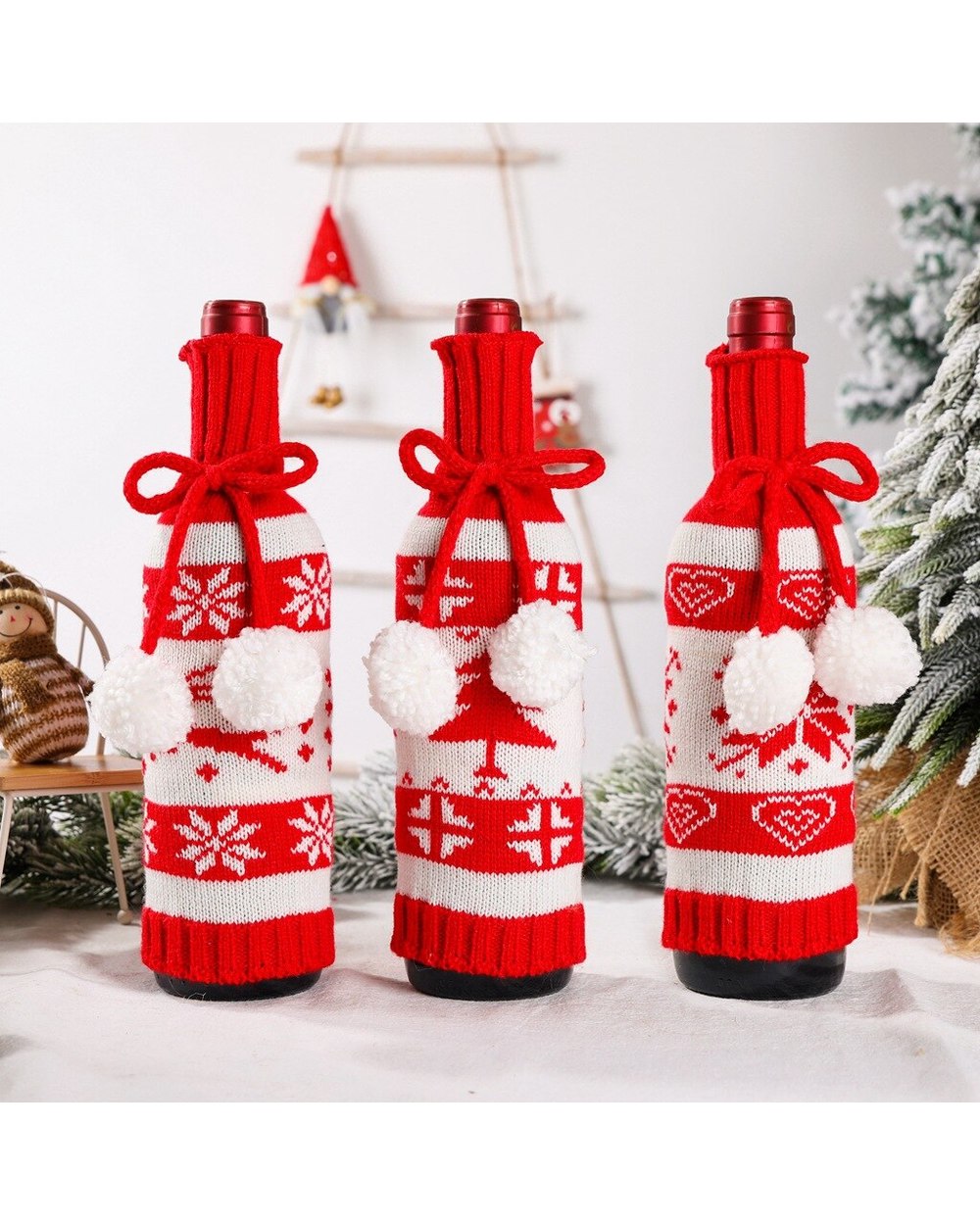 New Year 2022 Christmas Gift Bags Holder Wine Bottle Dust Cover Xmas Dinner Table Decor Christmas Decorations for Home front-5