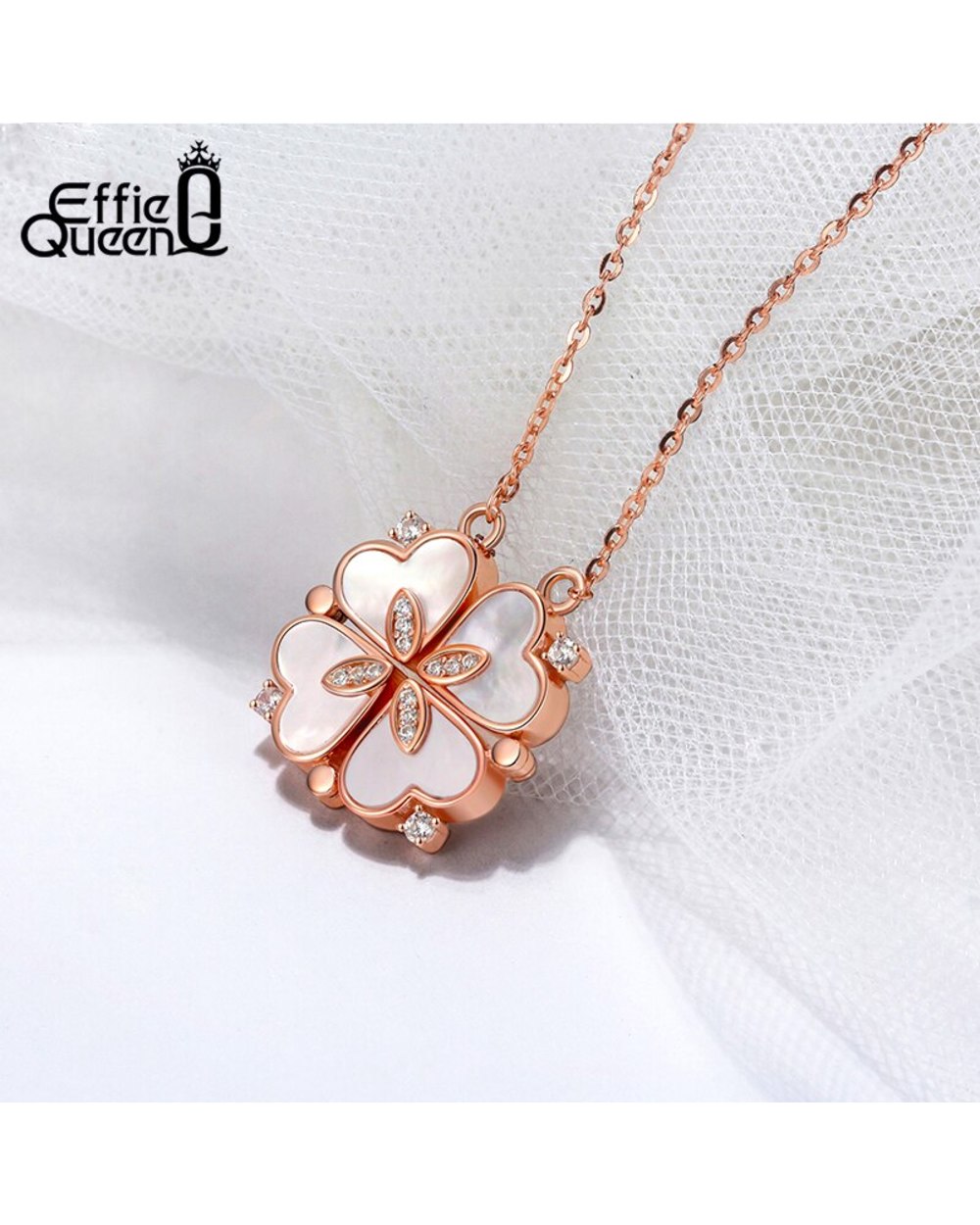 To My Mommy Necklace Gift for Mom Mother Of Pearl Clover Heart Necklace 925 Sterling Silver Jewelry for Woman front-3